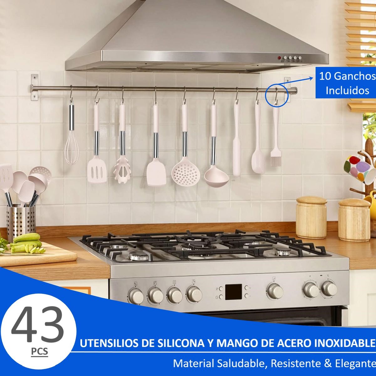 WAKESHOME - Set 43 Utensilios De Cocina Antiadherentes De Silicona