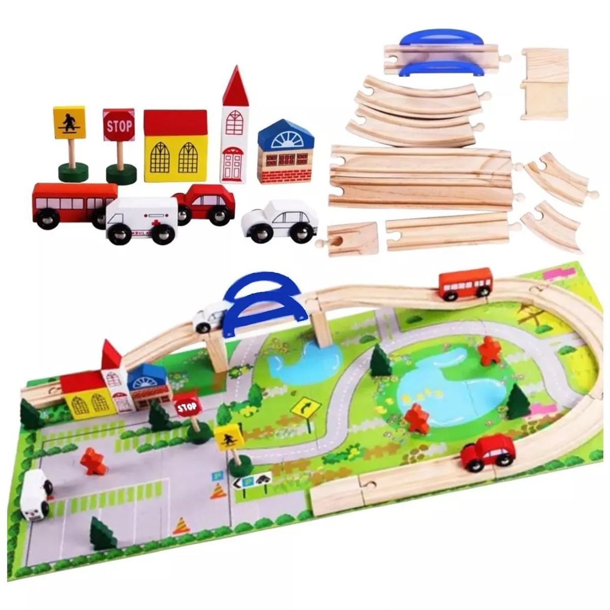 GENERICO - Pista De Autos Con Puente De Madera Juego Infantil