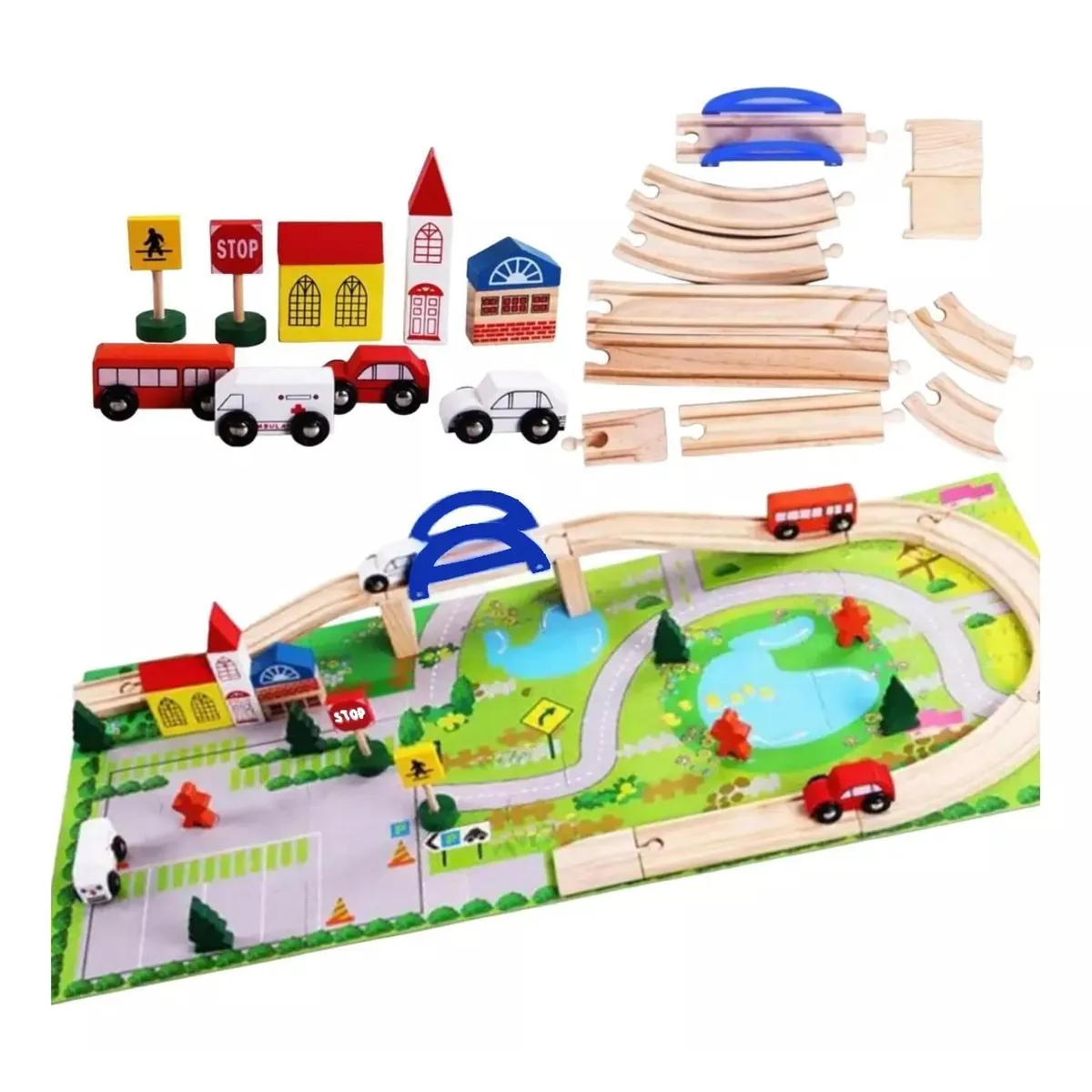 GENERICO - Pista De Autos Con Puente De Madera Juego Infantil
