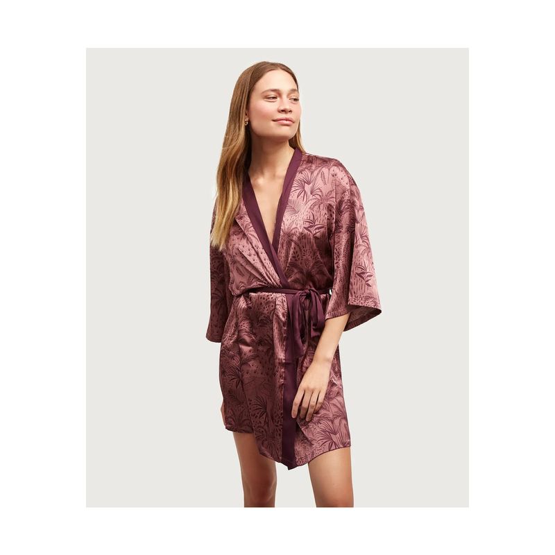 LOUNGE - Bata Dreamy Satinada Palmeras Talla Única Burdeo LOUNGE