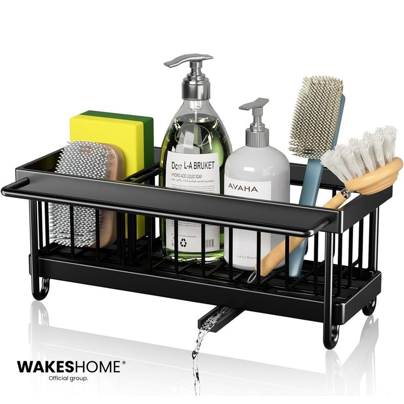 WAKESHOME - Rack de Almacenamiento para Fregadero con Tubo de Drenaje Giratorio