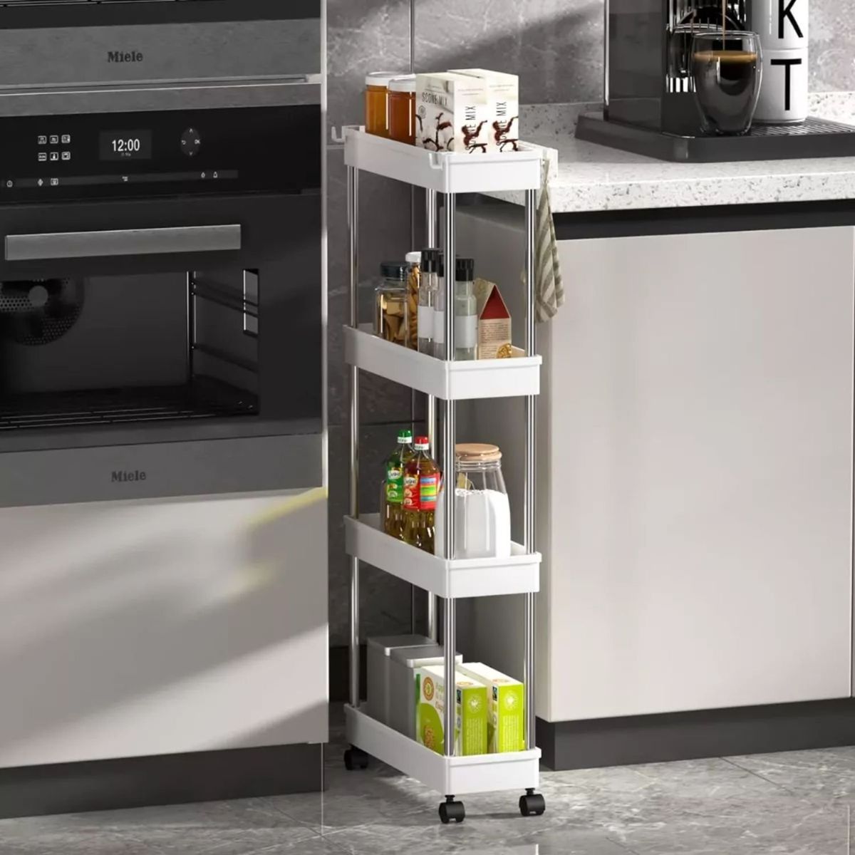 GENERICO - Estantería Plástica Rodante Blanca 4 Niveles Organizador.