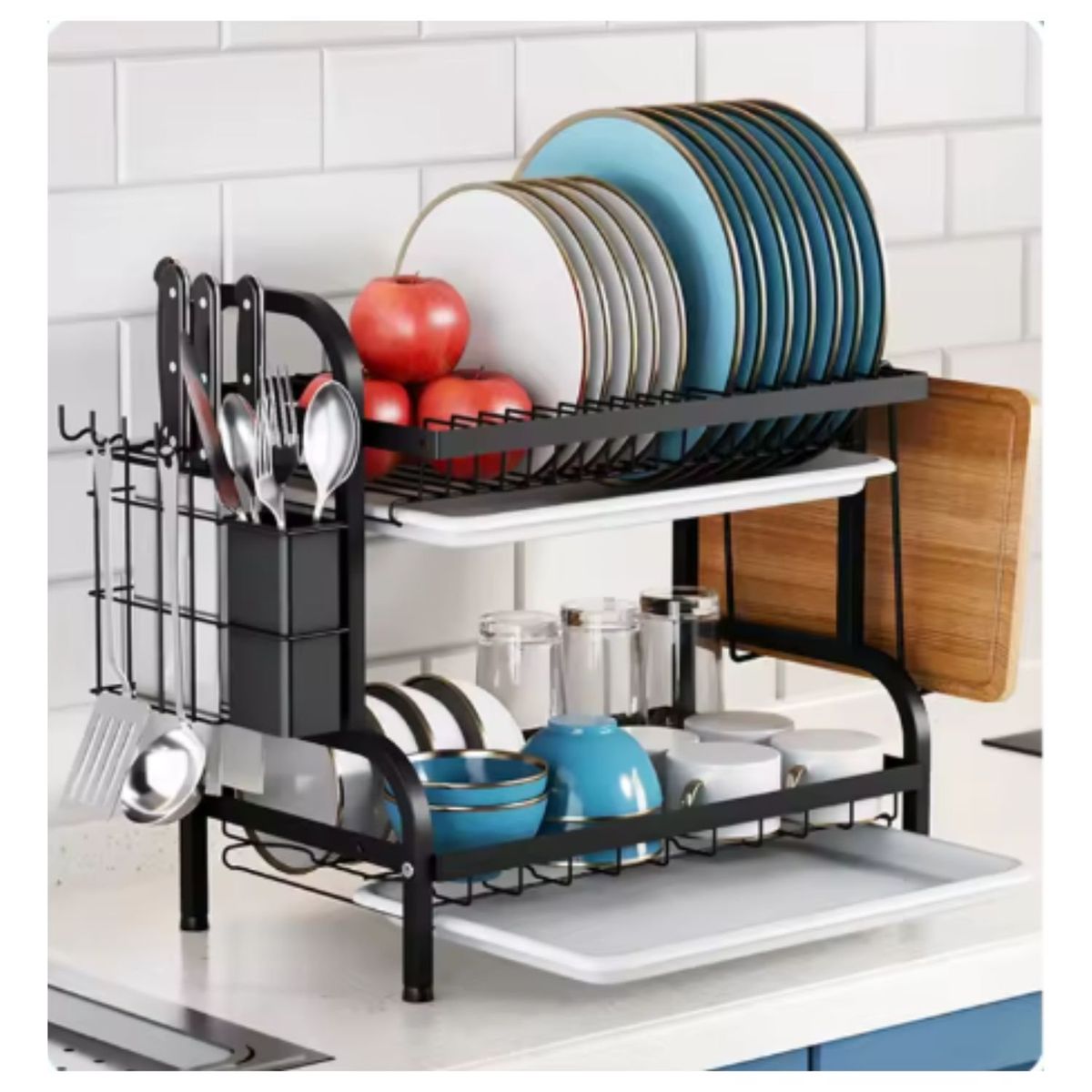 GENERICO - Escurridor Platos Doble Nivel Cocina Organizador Negro