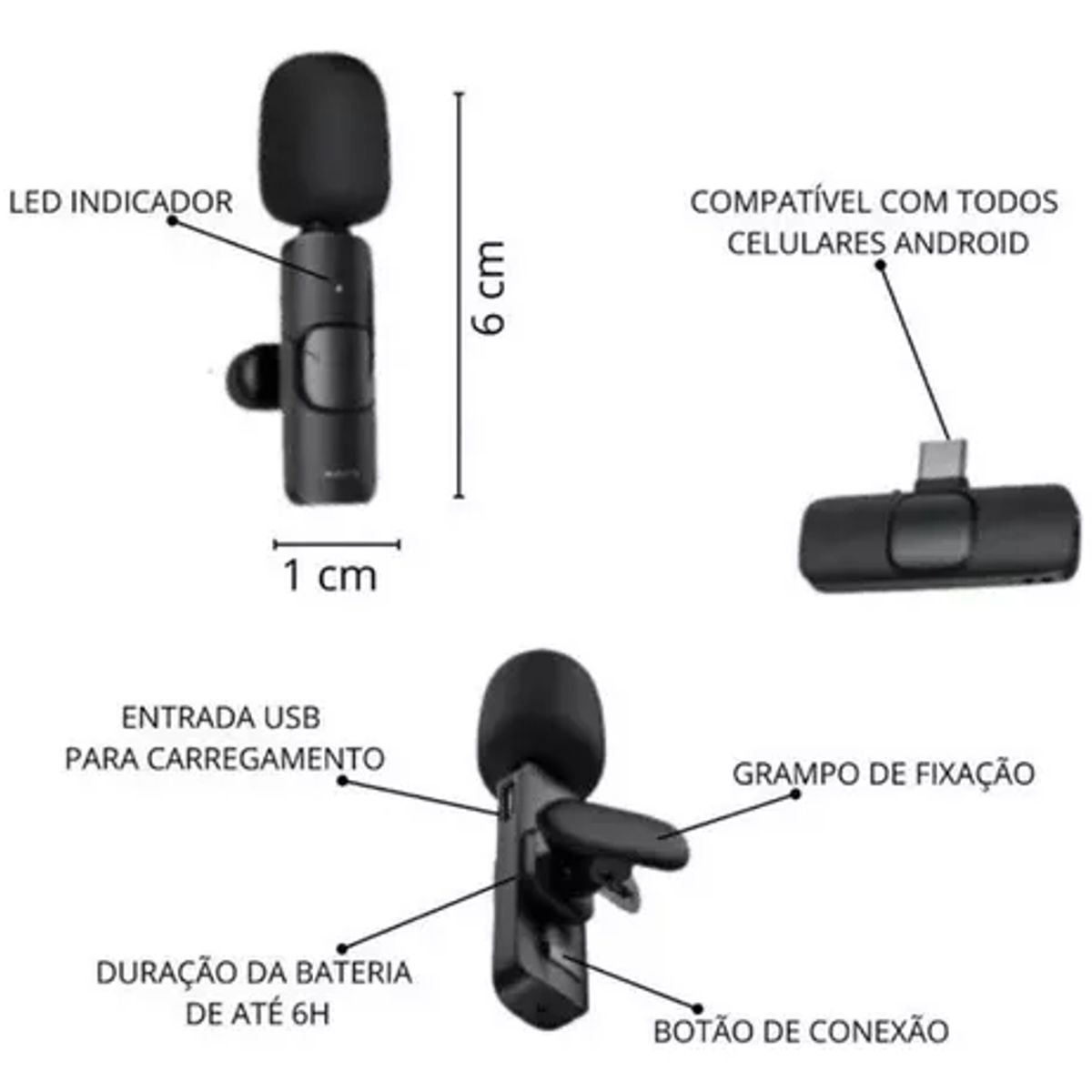 GENERICO - Kit De 2 Micrófonos Inalámbricos De Solapa Tipo C  Android Color Negro