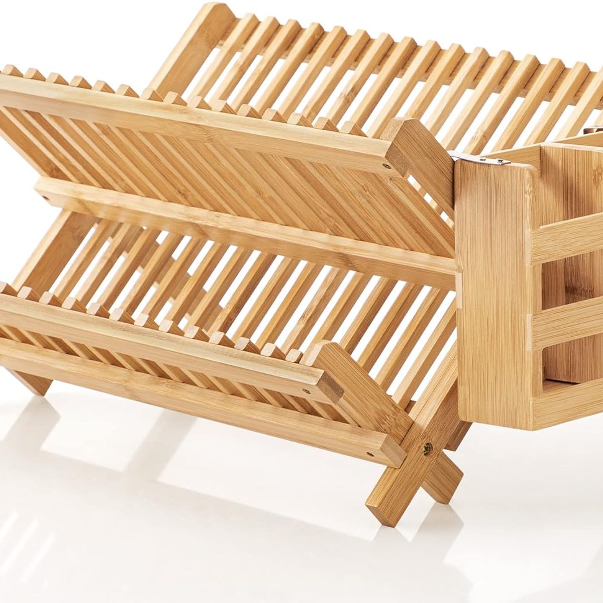 WAKESHOME - Organizador Escurridor De Platos Bambú 2 Niveles Plegable