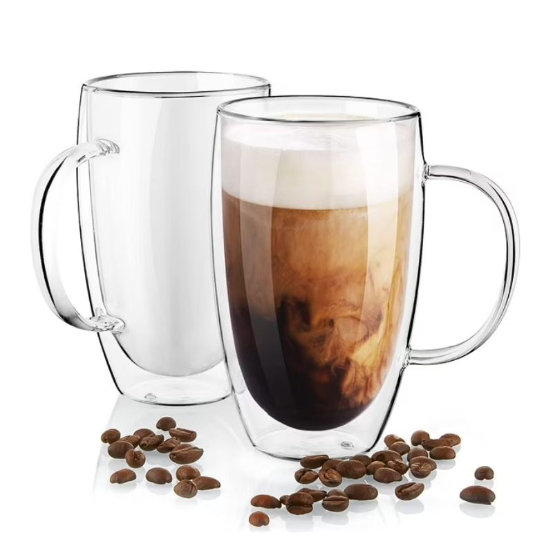 GENERICO - Set 2 Taza De Doble Cubierta De Vidrio Grandes 450ml Mug