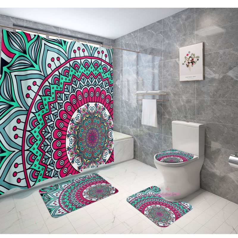 GENERICO - Set de Baño 4 Piezas Alfombrillas Cortina De Baño