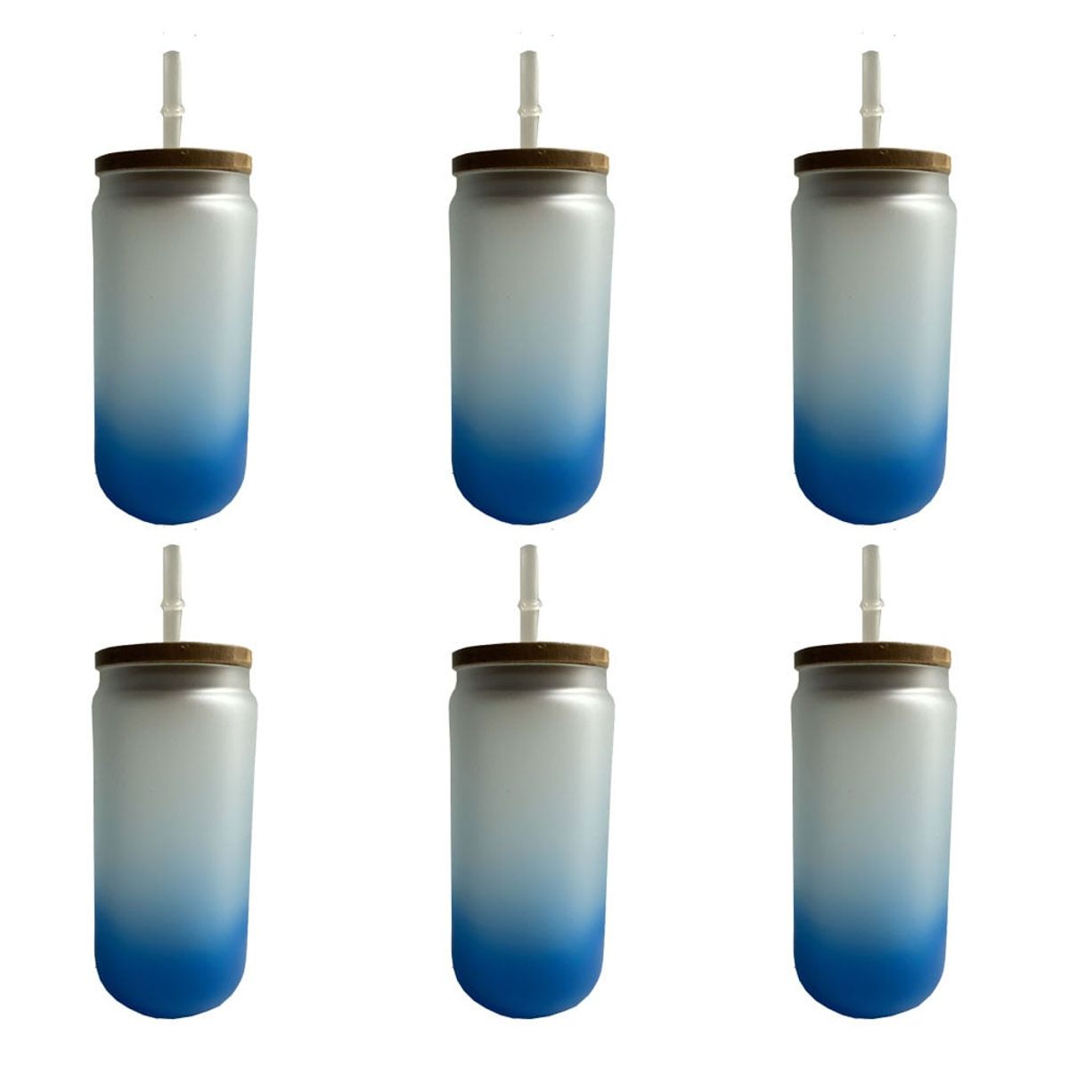 CREA PRINT - Pack 6 Vasos Glass Sublimación 16oz 500ml Tapa Bambú Y Caja