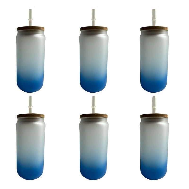 CREA PRINT - Pack 6 Vasos Glass Sublimación 16oz 500ml Tapa Bambú Y Caja