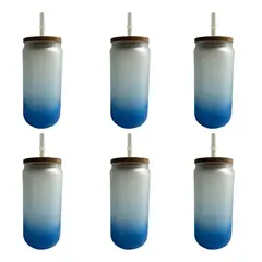CREA PRINT - Pack 6 Vasos Glass Sublimación 16oz 500ml Tapa Bambú Y Caja