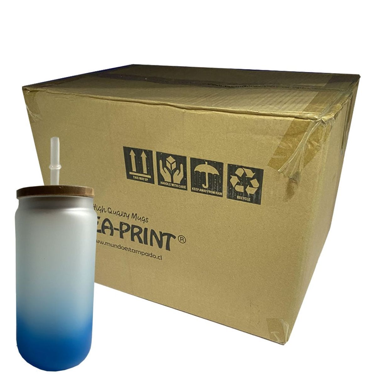 CREA PRINT - Pack 6 Vasos Glass Sublimación 16oz 500ml Tapa Bambú Y Caja