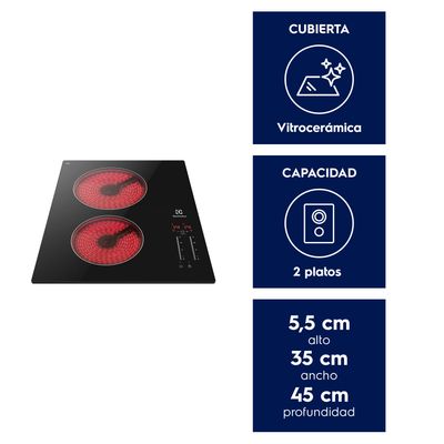 Imagen 2 del producto Encimera Eléctrica 2 Platos Cubierta Vitrocerámica y Panel Touch VE3ST