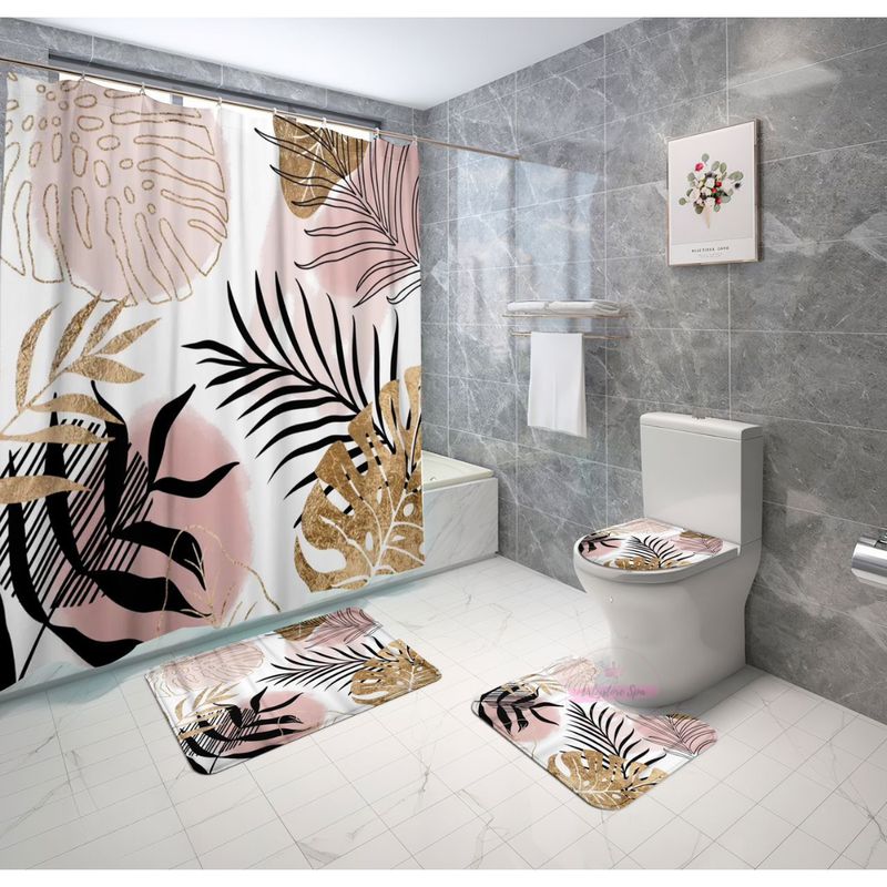 GENERICO - Set de Baño 4 Piezas Alfombrillas Cortina De Baño