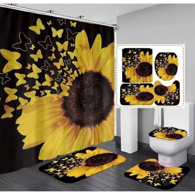 GENERICO - Set de Baño 4 Piezas Alfombrillas Cortina De Baño