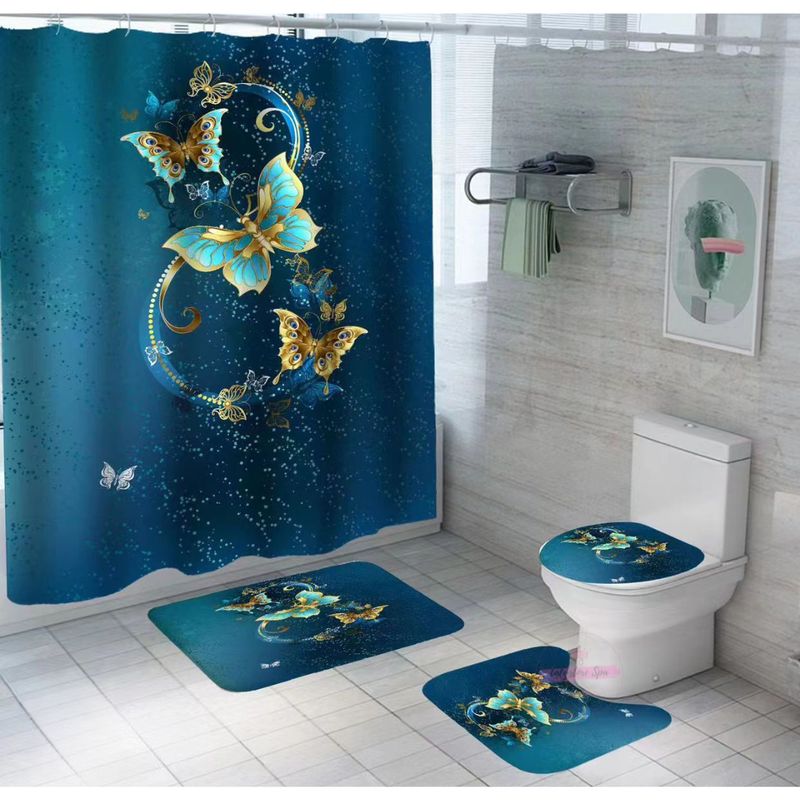 GENERICO - Set de Baño 4 Piezas Alfombrillas Cortina De Baño