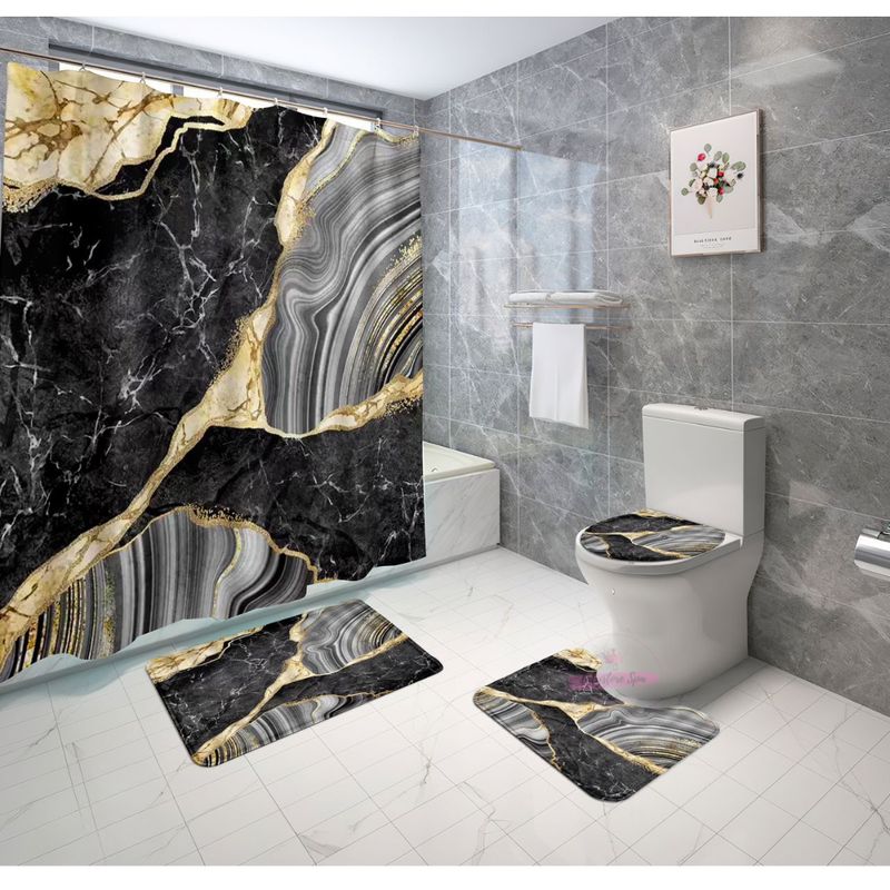 GENERICO - Set de Baño 4 Piezas Alfombrillas Cortina De Baño