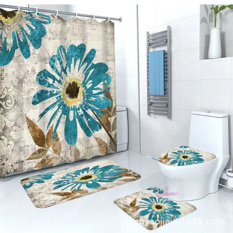 GENERICO - Set de Baño 4 Piezas Alfombrillas Cortina De Baño