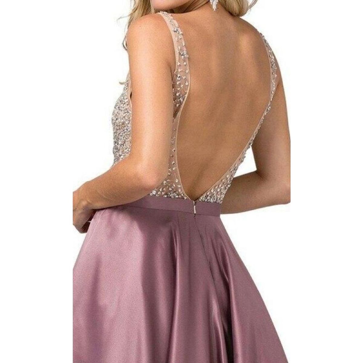 UNIQUE - VESTIDO DE FIESTA LARGO L2568 PALO ROSA - Palo Rosa