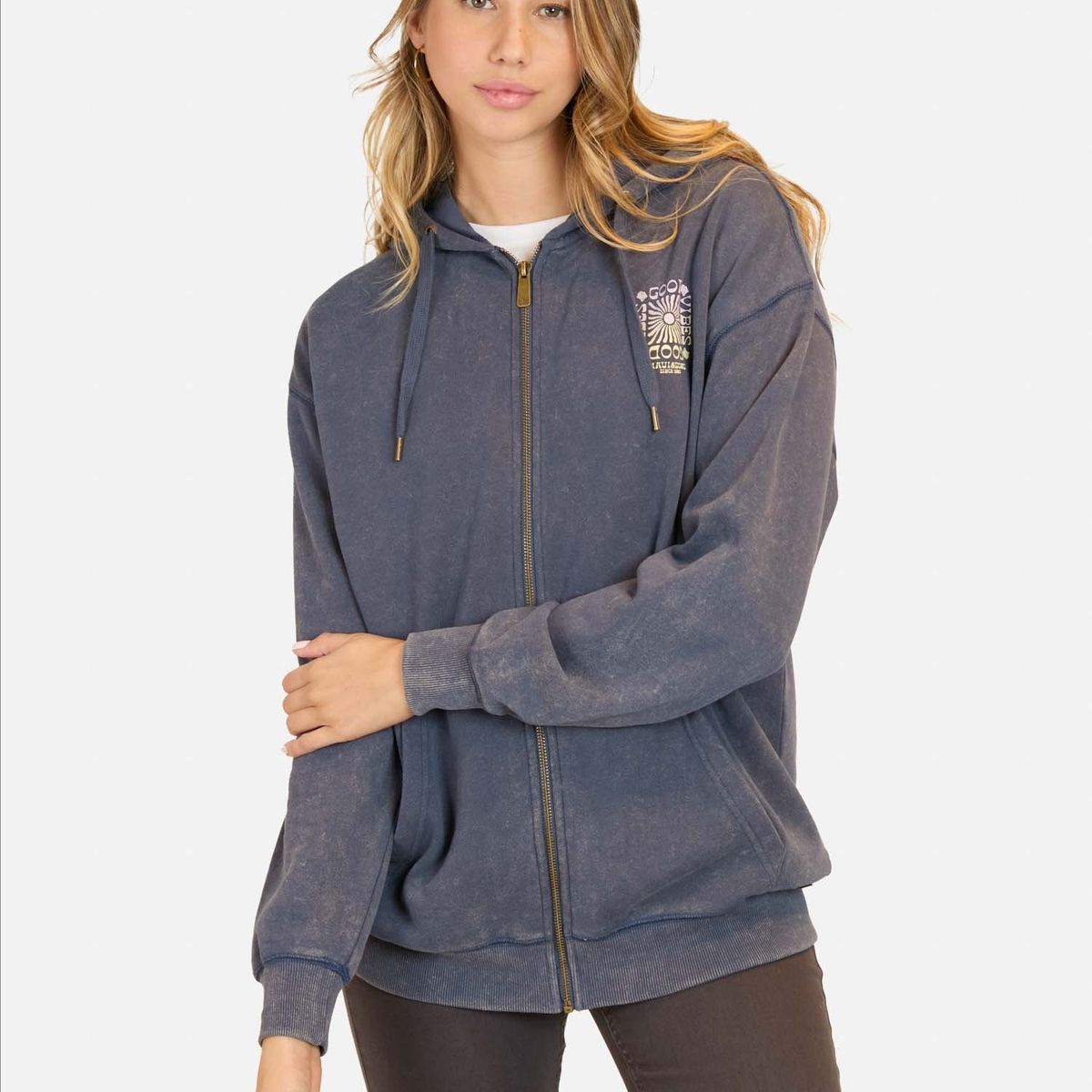 MAUI AND SONS - Poleron FZ Life Celeste Mujer Maui And Sons