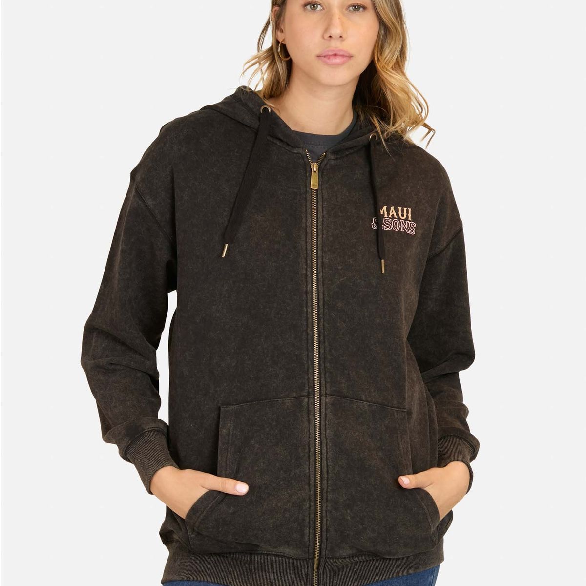 MAUI AND SONS - Poleron FZ Spirit Negro Mujer Maui And Sons