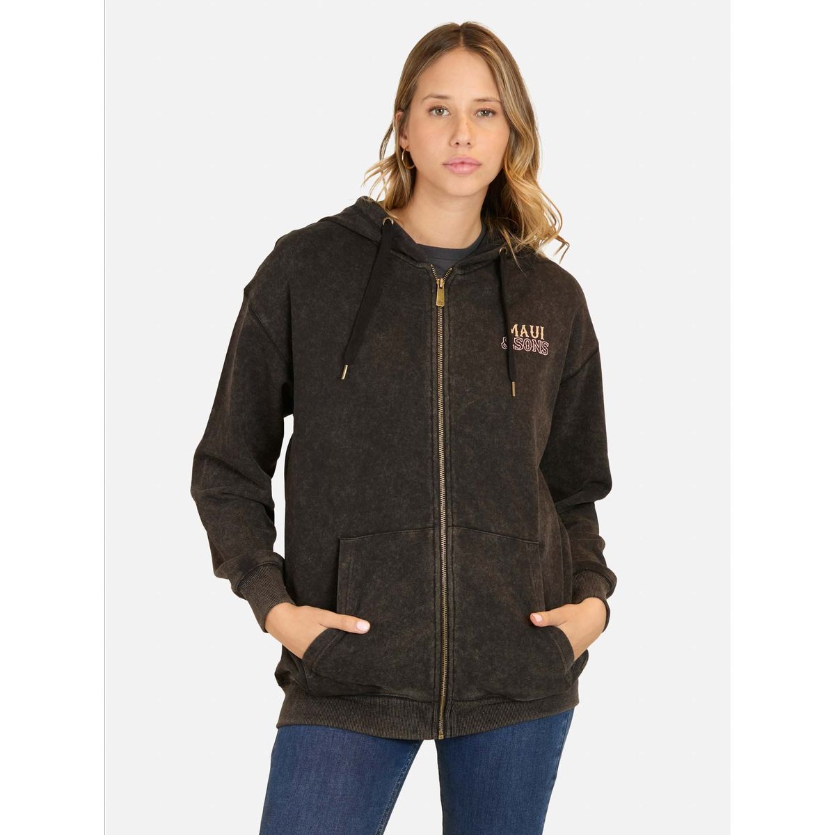 MAUI AND SONS - Poleron FZ Spirit Negro Mujer Maui And Sons