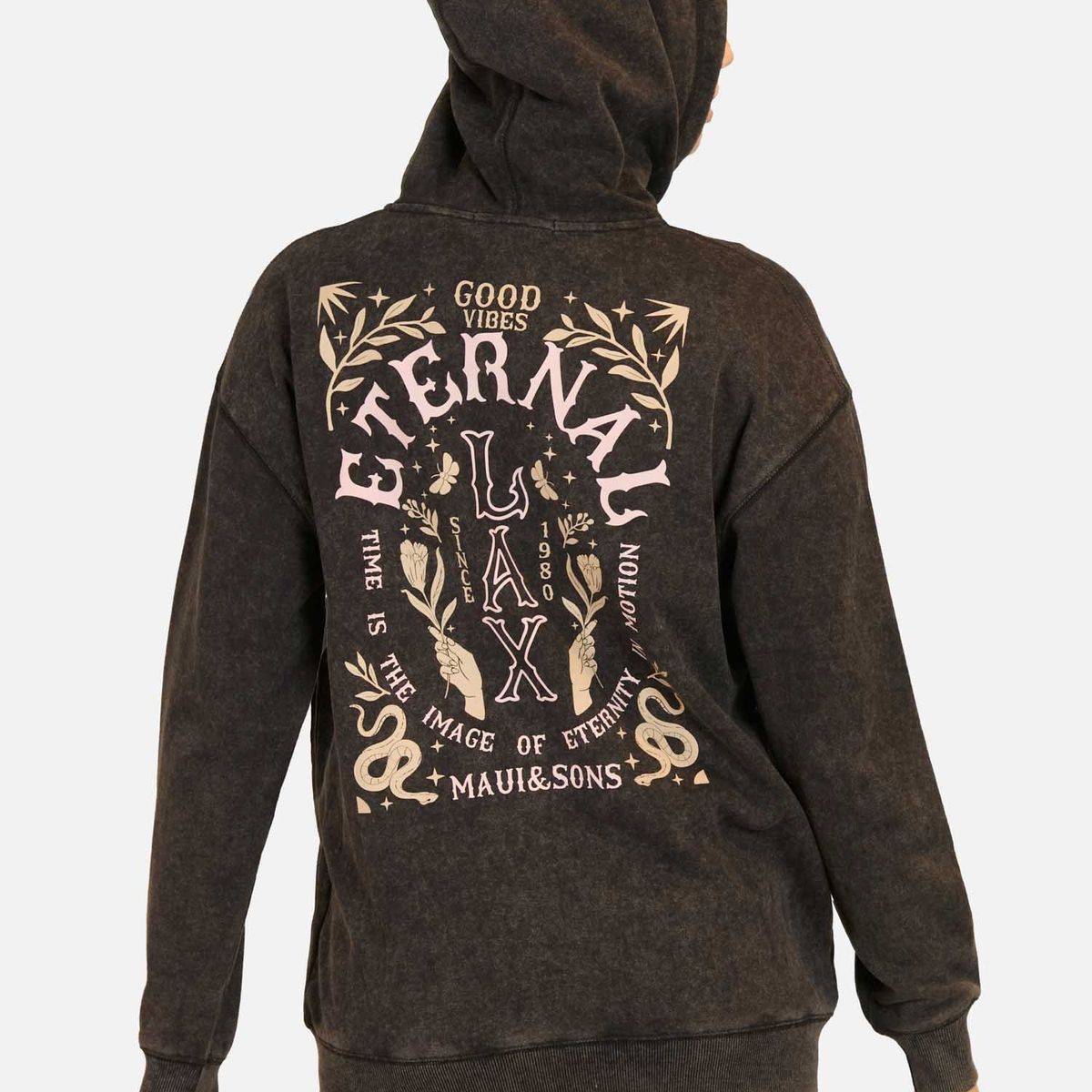 MAUI AND SONS - Poleron FZ Spirit Negro Mujer Maui And Sons