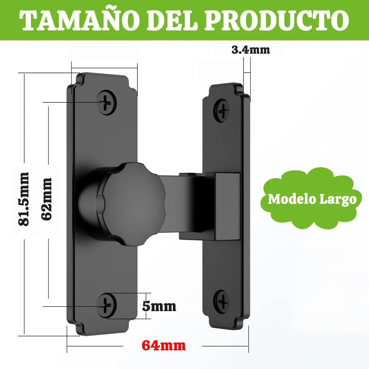 GENERICO - 65mm Pestillos Para Puertas De Ángulo Recto De 90° Para  Baño