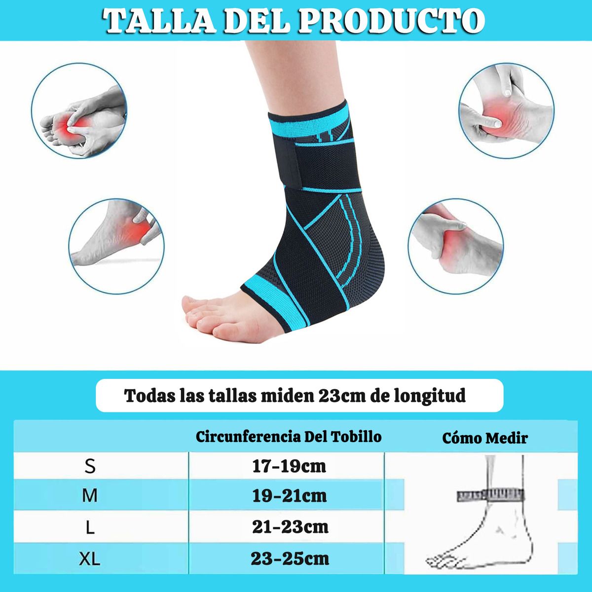 GENERICO - Tobillera De Compresión Deportiva Ajustable Talla S