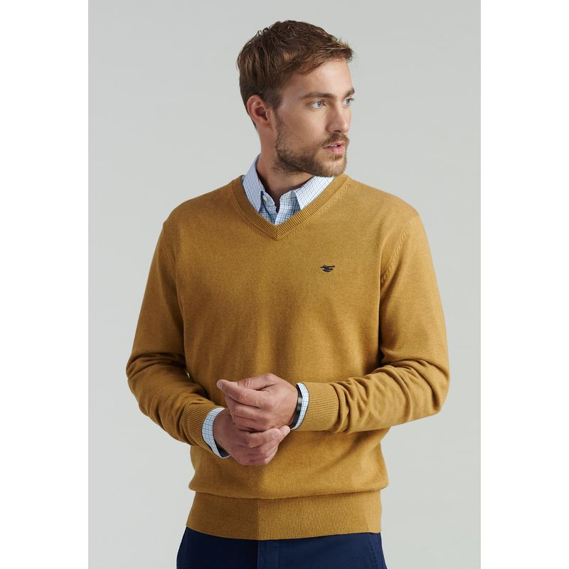 FEROUCH - Sweater V Neck Melange F Smart Casual Amarillo Ferouch