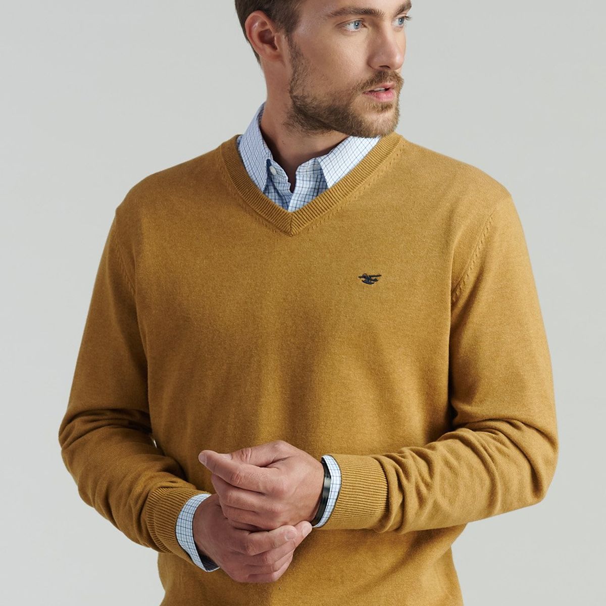 FEROUCH - Sweater V Neck Melange F Smart Casual Amarillo Ferouch