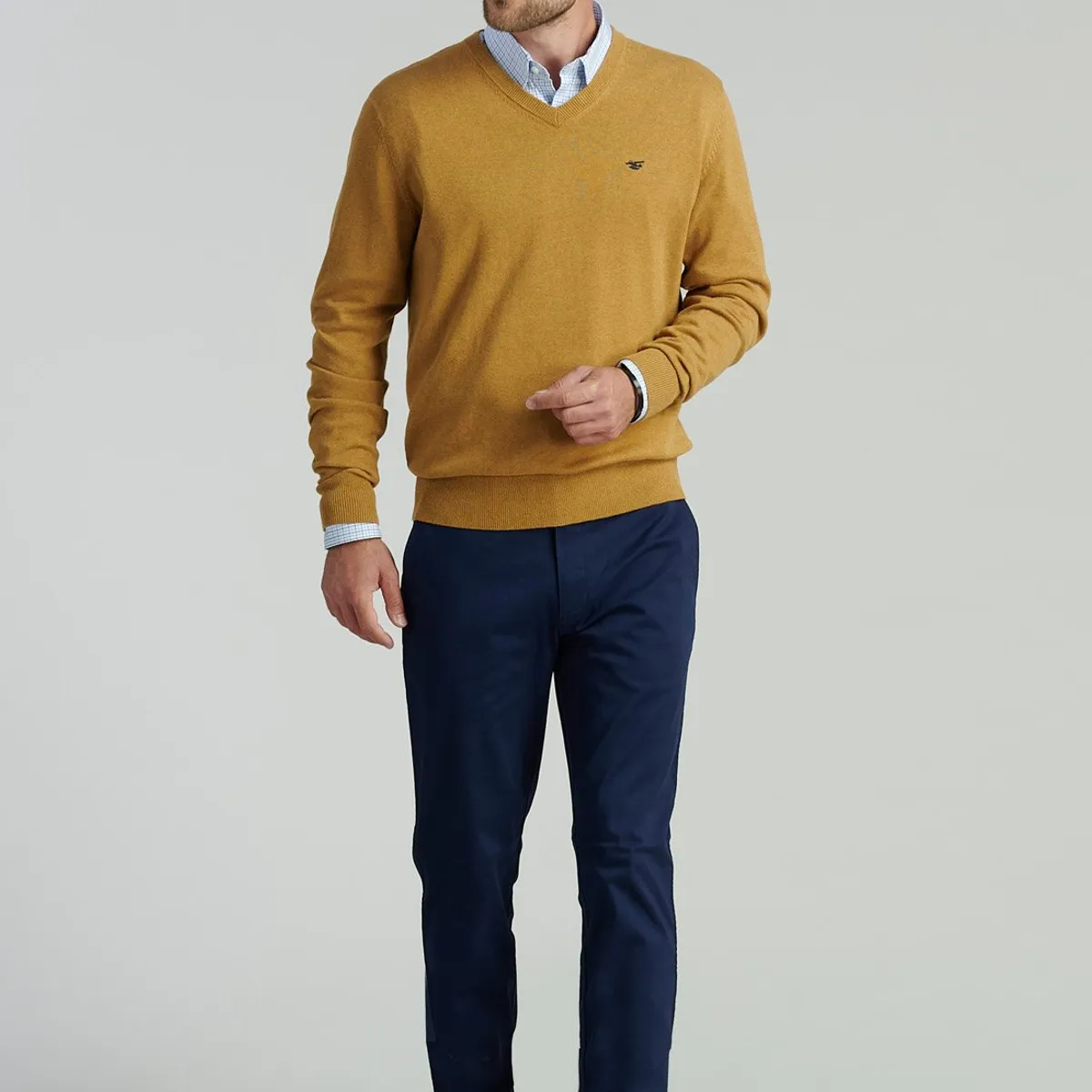 FEROUCH - Sweater V Neck Melange F Smart Casual Amarillo Ferouch