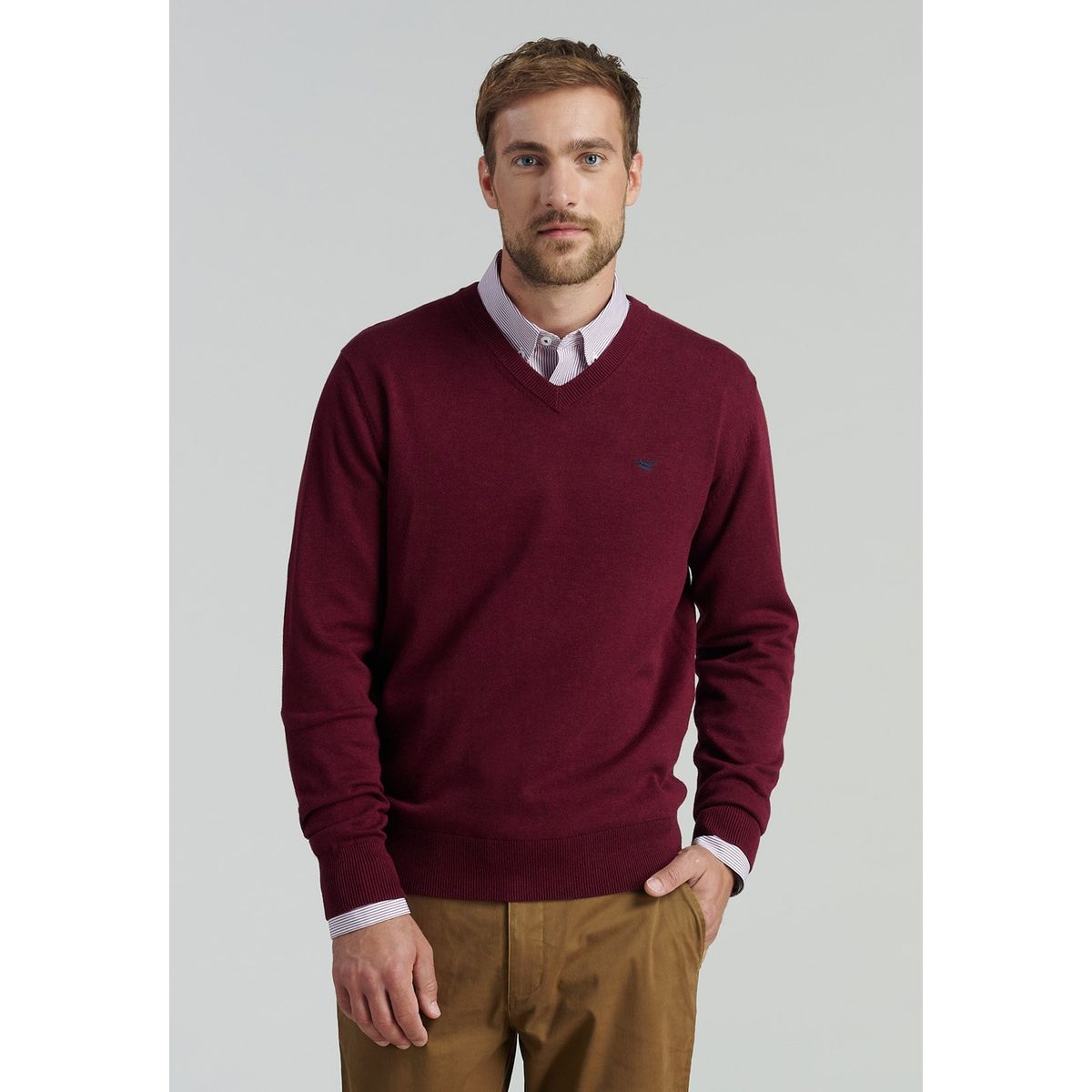 FEROUCH - Sweater V Neck Melange F Smart Casual Rojo Ferouch