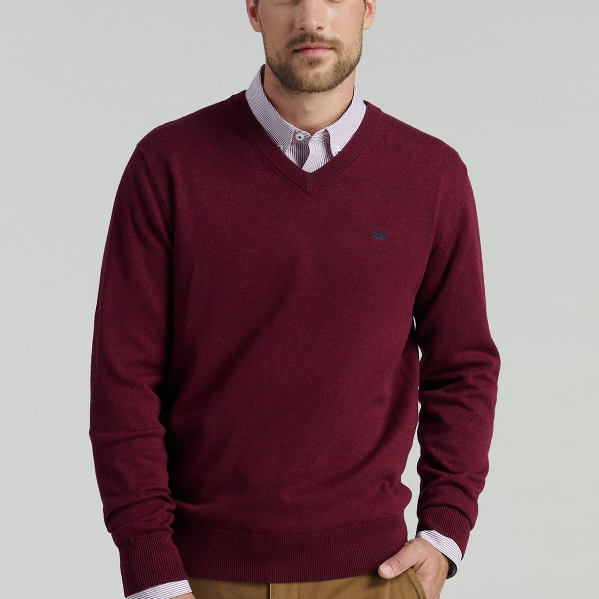 FEROUCH - Sweater V Neck Melange F Smart Casual Rojo Ferouch