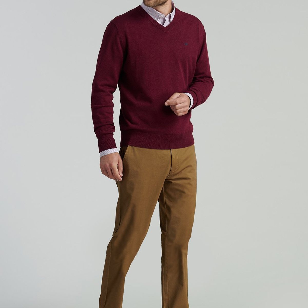 FEROUCH - Sweater V Neck Melange F Smart Casual Rojo Ferouch