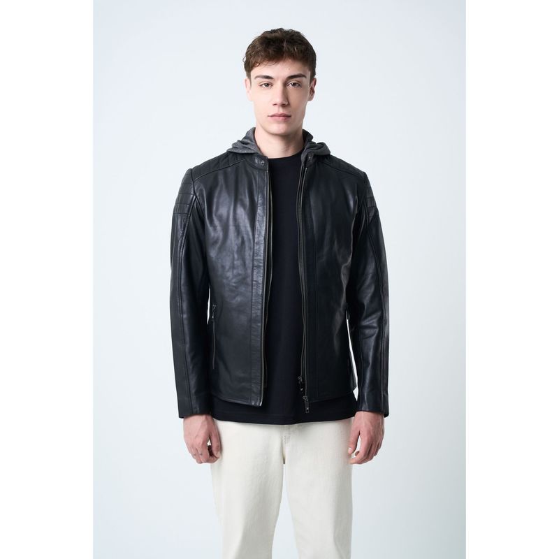 VELEZ - Vélez Casaca Cuero Liso Para Hombre Semi Ajustada Negro