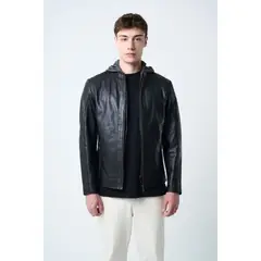 VELEZ - Vélez Casaca Cuero Liso Para Hombre Semi Ajustada Negro