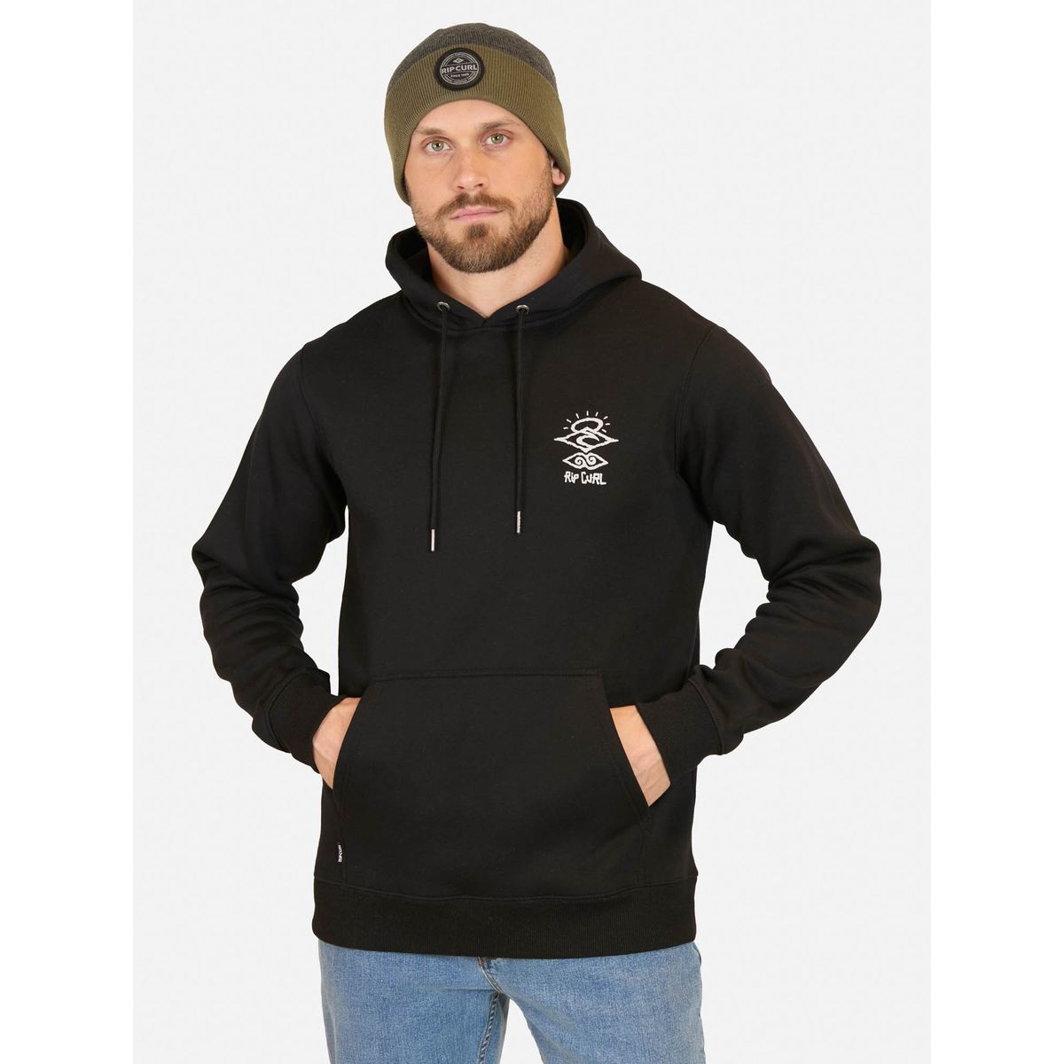 RIP CURL - Poleron Canguro The Search Negro Hombre Rip Curl - Negro