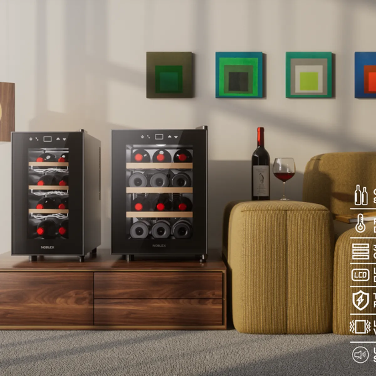 NOBLEX - Cava De Vino Termoeléctrica 8 Botellas Panel Touch Noblex