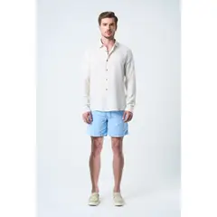 VELEZ - Vélez Short Bermuda Marfil En Lino Hombre Amplia Azul Claro