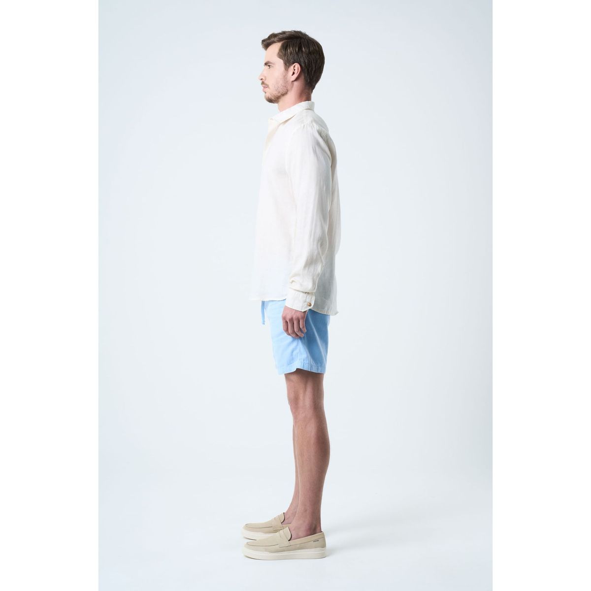 VELEZ - Vélez Short Bermuda Marfil En Lino Hombre  Amplia Azul Claro