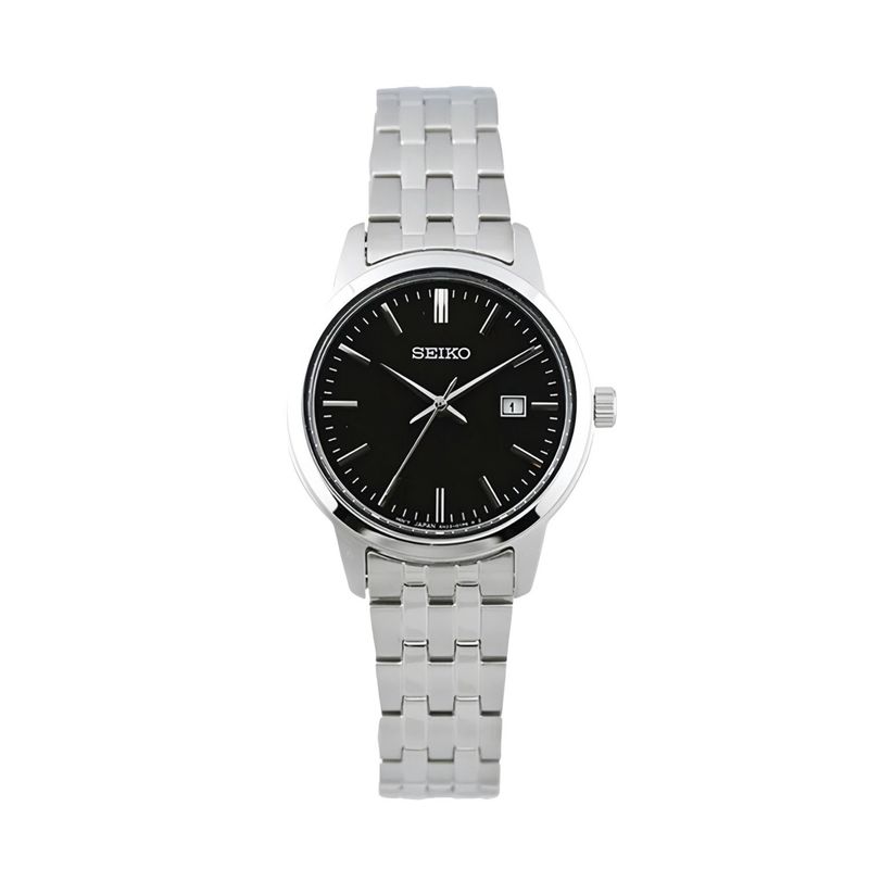 SEIKO - Reloj Seiko SUR409P1 Esfera Negra Pulsera Plateada Mujer