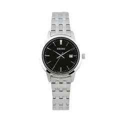SEIKO - Reloj SUR409P1 Esfera Negra Pulsera Plateada Mujer