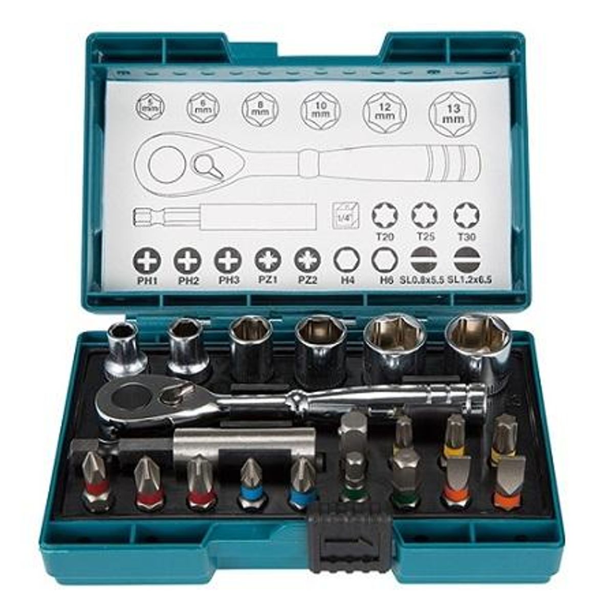 MAKITA - SET PUNTAS Y LLAVE MAKITA 21 PZAS B-54081 INCL PTAS POZIDRIVE PHILIPS HEXAGONALES TORX Y PLANAS