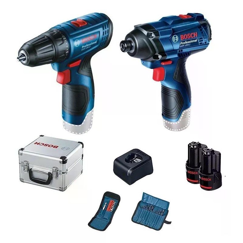 BOSCH - PACK BOSCH TALADRO ATORNILLADOR GSR 120-LI + LLAVE DE IMPACTO GDR 120-LI + MALETA METALICA
