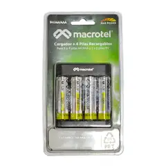 MACROTEL - Pack Cargador USB-C con 4 pilas AA 2300mha