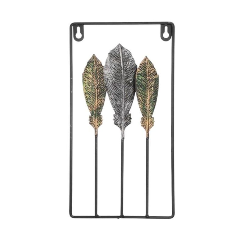 GENERICO - Adorno Decorativo Hojas Cuadro Estilo Metal 30x15cm