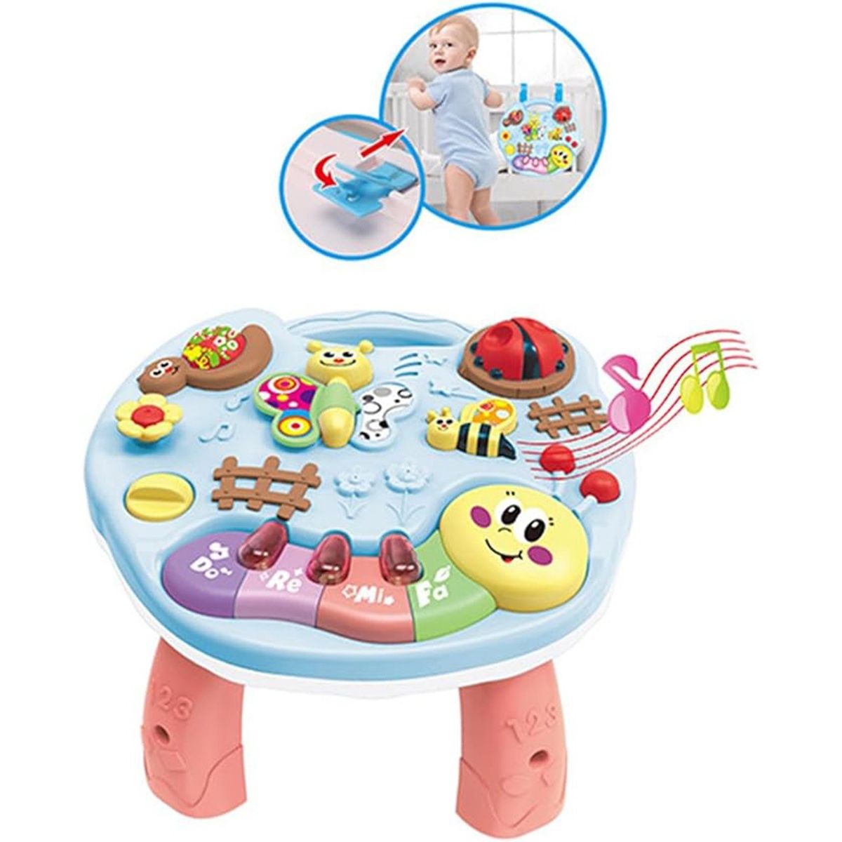 BEBESIT - Mesa Piano de Juguete interactivo 2 en 1 granja de animales