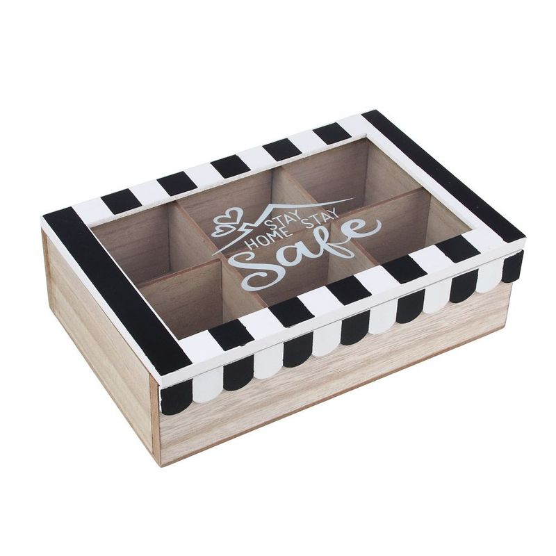 GENERICO - Caja De Té Mediana De Madera 6 Espacios Con Home Safe