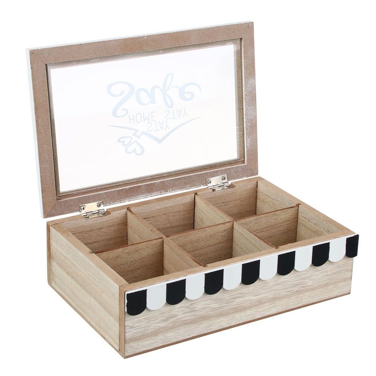 GENERICO - Caja De Té Mediana De Madera 6 Espacios Con Home Safe
