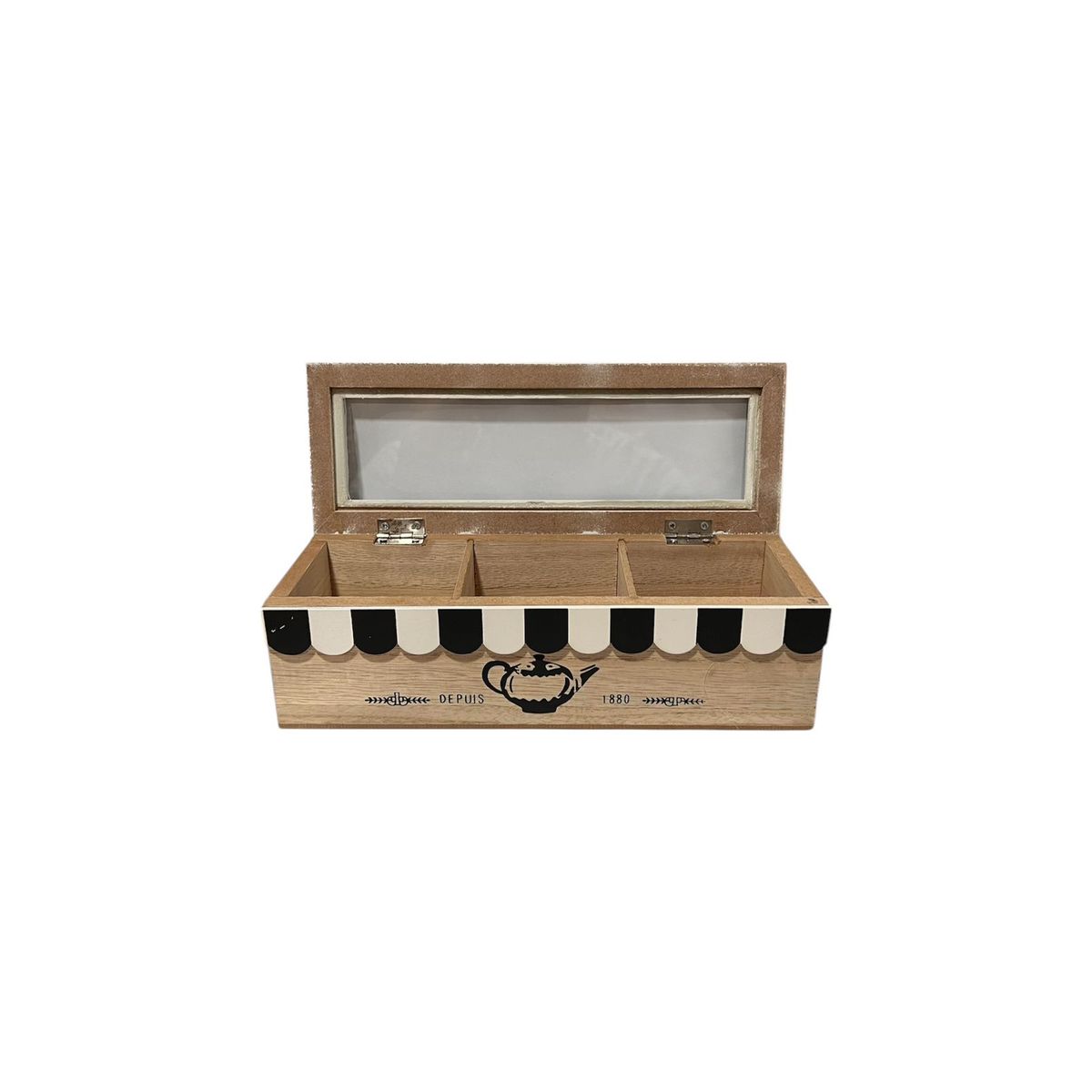 GENERICO - Caja De Té Mediana De Madera 3 Espacios Home Safe